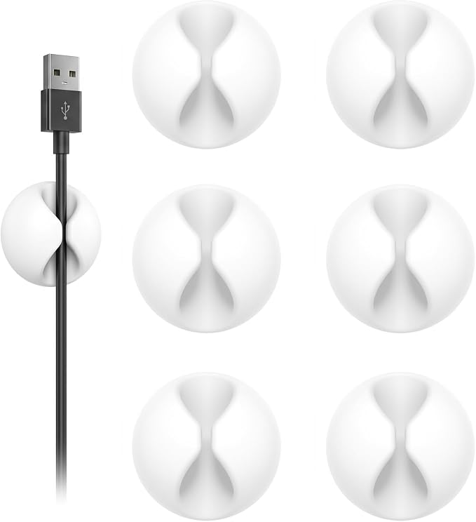 Shintop 6pcs Cord Holder, Self-Adhesive Cable Clips for Phone Chargers | Rubber Wire Organizer, Desk Cable Management, Residue-Free, Easy Reach, Secure Hold, for Phone Chargers, USB, and Mouse Cords