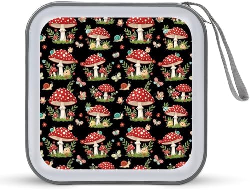 Hard Plastic Protective CD Case Wild Mushrooms, 40-Disc Capacity Storage Binder with Zipper, Portable Organizer for Home Office