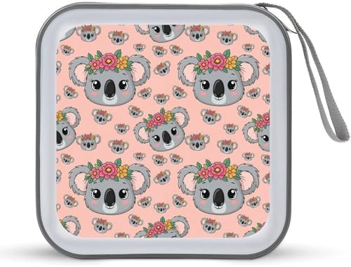 Protective 40-Capacity CD Organizer Animal Koala, Hard Case Storage Binder with Zipper, Portable Wallet for Car Home Office