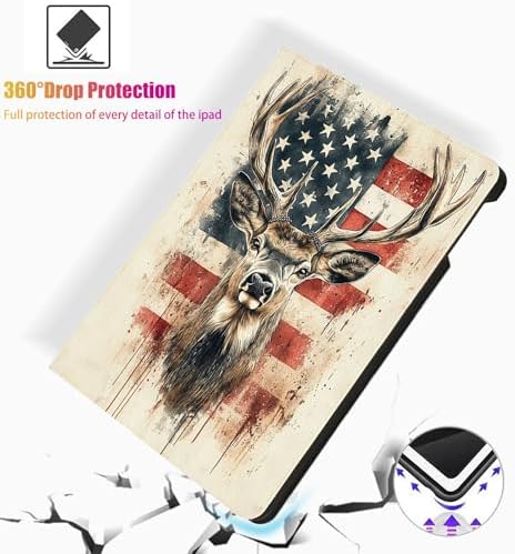 for Microsoft Surface Go 4/3/2/1-10.5" 2021 Tablet Case,Auto Wake/Sleep,Adjustable Stand Protective Cover - American Flag Deer