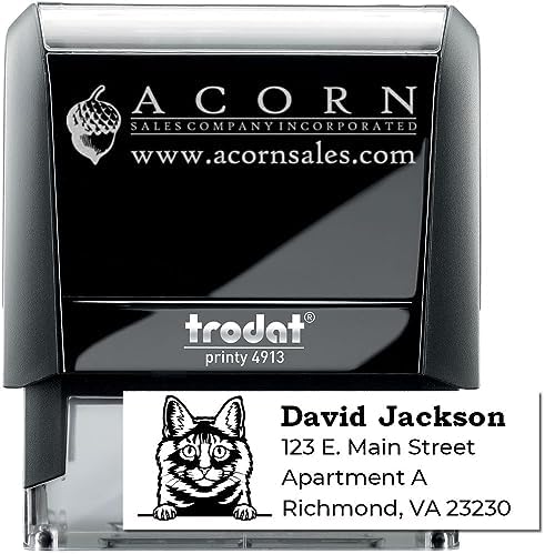Peeking Kurilian Bobtail Cat Self-Inking Address Stamp - Custom Stamp | Customised Address Stamp for Cat Lovers. Personalized Kurilian Bobtail Cat New Home Address Stamp. 4 case colors.