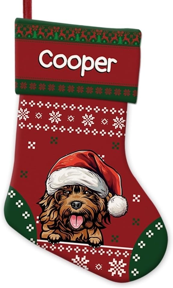 Personalized Christmas Stocking Cockapoo Dog Red Christmas Snowflake Xmas Holiday Stocking Fireplace Home Decor 14"