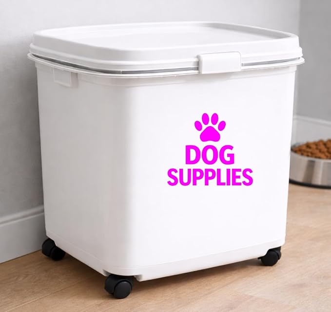 Dog Supplies Vinyl Decal – Waterproof Pantry Storage Label Sticker for Pet Organizer Bin Container (Pink)