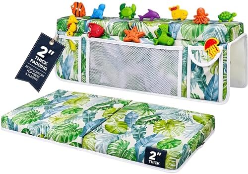 Supa Ant Bath Kneeler –8 Suction Cups & 2" Padding.Certified Non Toxic Bath Kneeling Pad for Bath Tub & 5 Bath Toy Organizer. Fast Dry Baby Bath Kneeler and Elbow Rest Pad Set Leaf