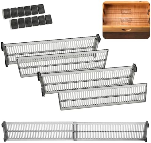 Pack of 4 Drawer Dividers, Adjustable Organiser Made of Crystal Clear Acrylic, Height 8 cm (27.5-51 cm Length), Includes Side Panels and Non-Slip Pads, for Kitchen, Bathroom, Office, Bedroom
