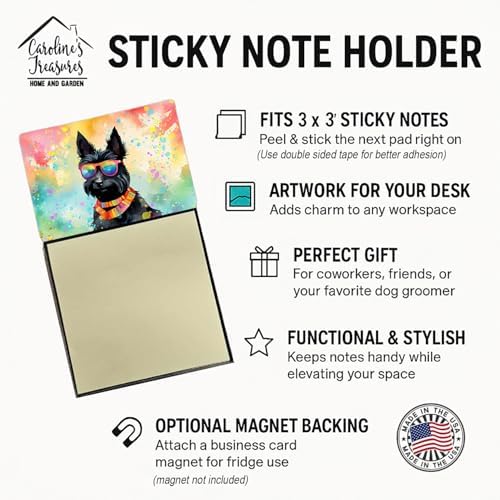Caroline's Treasures Scottish Terrier Hippie Dawg Sticky Note Holder Refillable Dispenser Self-Sticky Note Pads, Memo Pads Blank Desk Accessories