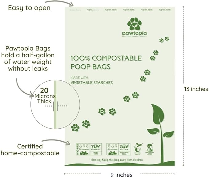 Pawtria Home Compostable Dog Poop Bags (240) with Paper Poop Bag Dispenser | 240 Compostable Dog Poop Bags with Reusable Paper Dispenser, Leak-Proof, Easy Open, TÜV AUSTRIA Certified