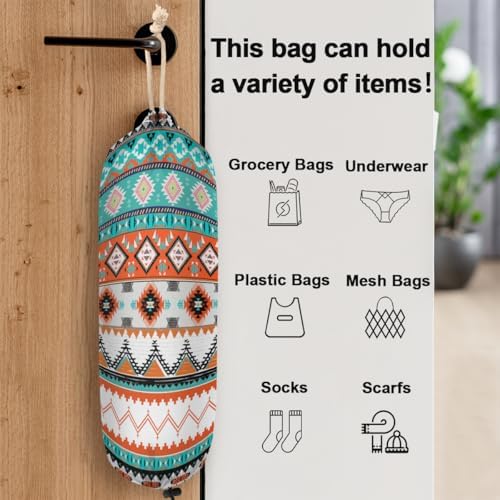 Pardick Plastic Bag Holder, Boho Aztec Western Grocery Bag Holder for Shopping Bags, Wall Mount Plastic Bag Storage Organizer Dispenser, Storage Holder for Home Kitchen Camper,A-16