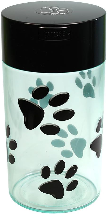 Pawvac 12 Ounce Vacuum Sealed Pet Food Storage Container; Black Cap & Body/Black Paws