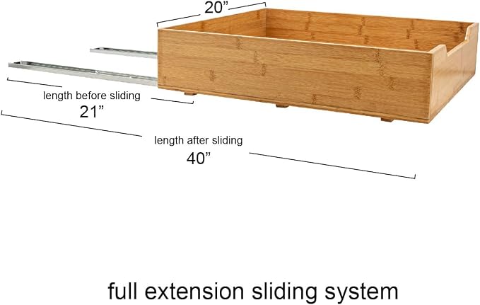 Household Essentials Glidez Bamboo and Steel Pull-Out/Slide-Out Storage Organizer for Under Cabinet Use - 1-Tier Design - Fits Standard Size Cabinet or Shelf, Natural