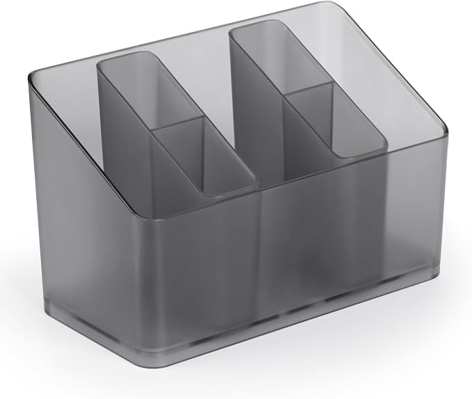 Medicine Cabinet Organizer, Durable Plastic Storage with 2 Small Removable Dividers, Specially Designed for Bathroom Medicine Cabinet, 6.6x4.1x3.2 inches, Matte Grey