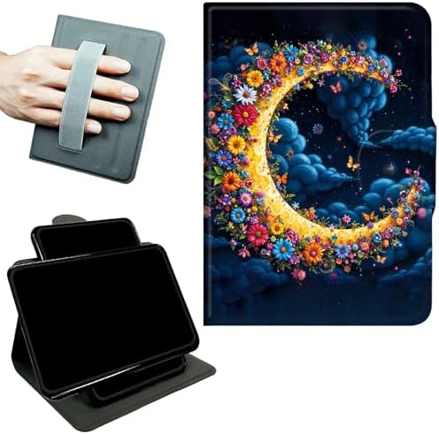 Rotating Handle Case for Samsung Galaxy Tab A11 2026/A9 2024 8.7 Inch, 360 Degree Swivel Kickstand with Magnetic Closure, Shockproof Leather Protective Cover for Women Men, Dark Clouds Moon