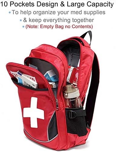First Aid Bag Empty Red Emergency First Responder Trauma Multi-Pocket Traveling Field Trips Camping Essentials (Red, 1 Piece)