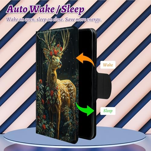 Rotating Handle Case for Samsung Galaxy Tab A11 Plus 2026/A9 Plus 11" 2024, 360 Degree Swivel Kickstand with Magnetic Closure Shockproof Leather Cover for Women Men, Rose Forest Deer