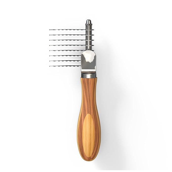 Dog Dematting Comb & Rake, Stainless Steel Pet Grooming Brush for Mats & Tangles, Gentle Undercoat Rake for Doodles, Poodles, Goldendoodles, Long/Short Haired Dogs & Cats, Non-Slip Wooden Handle