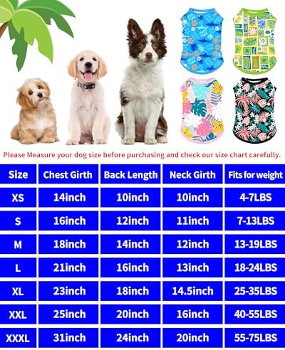 PET SHOW 4 Pack Dog Hawaiian Shirts for Medium Dogs UPF 50+ UV Sun Protection Summer Cool Clothes Tank Top Floral Dog T-Shirts Pet Holiday Party Sleeveless Vest Boy Girl(Large)
