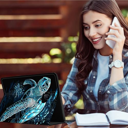 for Samsung Galaxy Tab A 10.1" 2016 SM-T580/T585/T587 Case | Slim Leather Smart Cover with Multi-Angle Anti-Slip Stand [Auto Wake/Sleep] Shell for Women Men - Blue Black Turtle