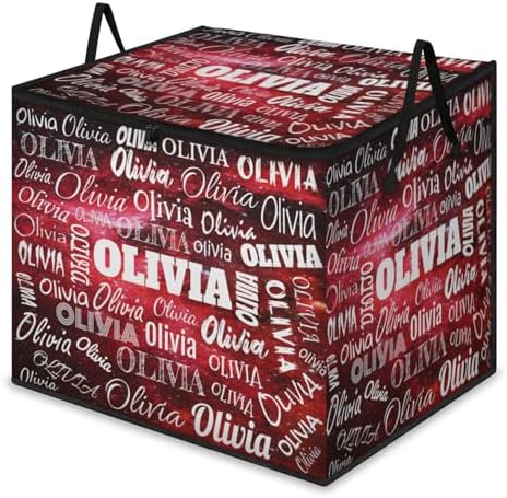 Custom Extra Large Storage Baskets Named with Lid, Personalized Storage Bins Basket Boxes Handles for Clothes Blanket Bedroom Closet Organizing Toys Shelves, Watercolor Red Galaxy Background
