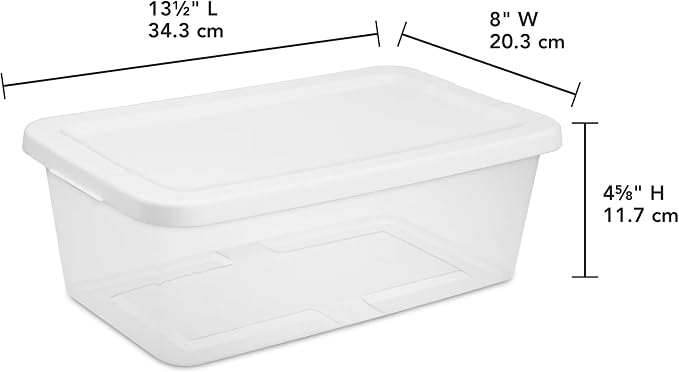 (10) 6 Quart Small Storage Bins, Clear Plastic Storage Containers with Snap-on Lids, White