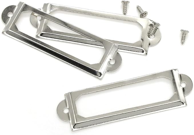 50 Pcs Label Holders Library File Drawer Tags Label Holder Metal Frame Name Card Frame for Drawer Cabinet (Silver)