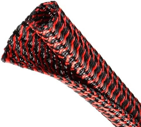 Split Wire Loom Tubing, Cable Protector Sleeve, Braided Cable Management for TV/Computer/Home Theater/Engine Bay, Cord Protectors from Pets No Chew (Red and Black, 3/4"-25ft)
