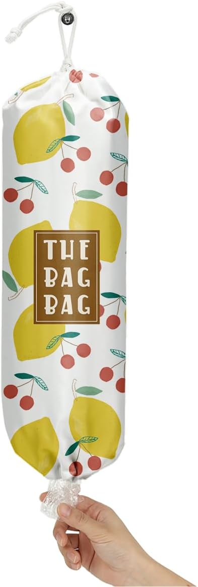 Plastic Bag Holder,Reusable And Washable Country Style Grocery Bag organizer,For Home Kitchen Travelling Camping Decor, use 1 Pack,lemon And Cherry Pattern