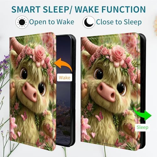 Case for Samsung Tab A11 8.7" 2025/Galaxy Tab A9 8.7" 2023, 360 Degree Rotating Stand with Multi-Angle Vertical & Horizontal Viewing Shockproof Shell for Women Men, Flower Cow Pink