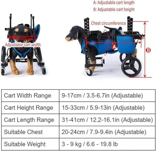 Adjustable Dog Wheelchair for Rear Legs Pet li Aid Lightweight Small Mum Cart for Dogs(Blue)
