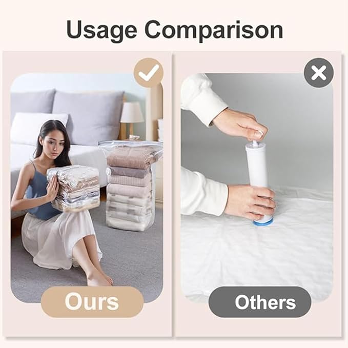 2PCS No‑Pump Vacuum Storage Bags,Storage Compression Bags, Large Cube Vacuum Seal Bags, Heavy-Duty Press & Seal for Clothes, No Pump Needed (Large)