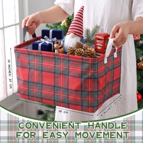 Breling 4 Pcs Christmas Plaid Baskets for Gifts Empty Checkered Christmas Storage Basket with Handles Storage Collapsible Boxes Organizer Decorations for Xmas Birthday Holiday Party Decor