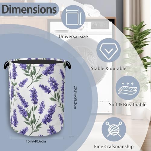 Lavender Laundry Basket,Oxford Cloth Laundry Hamper with Handle Foldable Portable Clothes Storage Basket for Bathroom Bedroom Dorm Room 16" x 20.8"