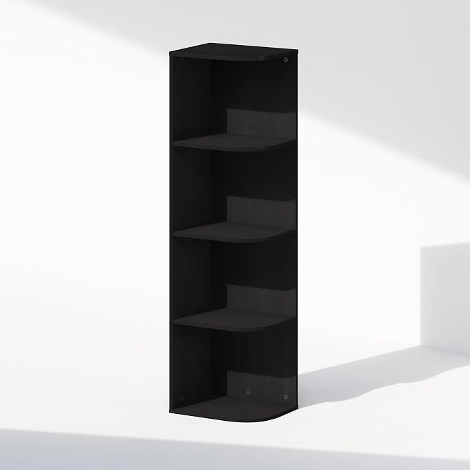 Furinno Reed Corner Shelf, 4-Tier Corner Bookshelf, Book Shelf, Corner Shelves, Storage Rack, for Organization and Storage, Home Office, Living Room, Blackwood