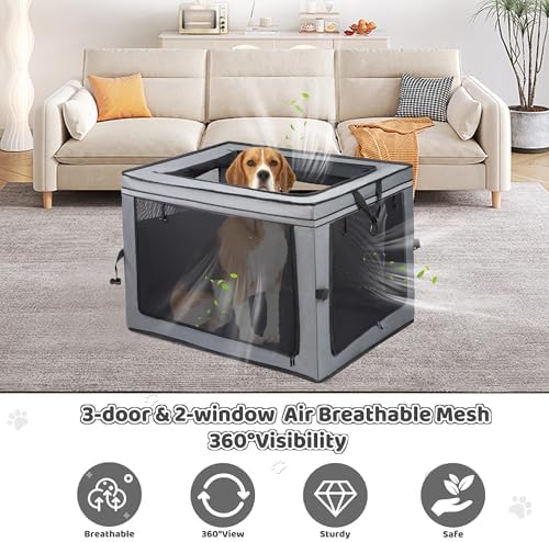 ZUKKA Collapsible Dog Crate for Medium Large Dogs Portable Waterproof Dog Crate Foldable Soft Kennel 3-Door and Mesh Windows for Indoor & Outdoor Travel,with Storage Bag