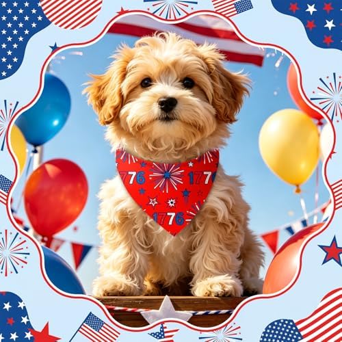 Abbylike 50 Pcs Patriotic Dog Bandanas Bulk 4th of July Bandanas for Dogs Star Triangle Kerchief Bib Scarf Set for Pet Independence Day 250th Anniversary Party Costume, 25 Styles(19.7 x 13.8 x 13.8)