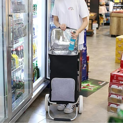 Grocery Shopping Cart on Wheels with Insulated Waterproof Bag and Collapsible Frame