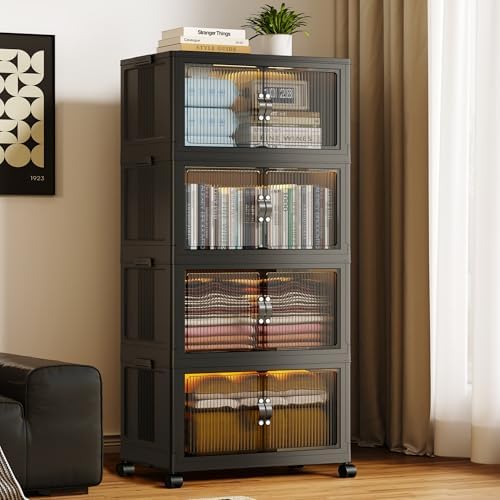 SAILUN 116Gal/464Qt Stackable Storage Bins Folding Collapsible Storage Bins with a Lid, Closet Organizers and Storage,Black 26" W x 17" D x 56.7" H