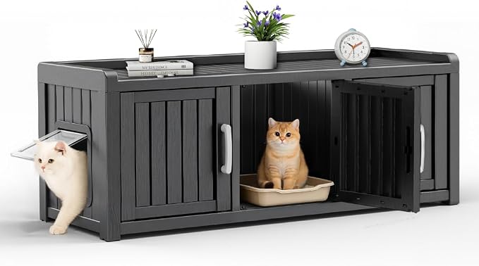 ROJIK Shoe Cabinet Waterproof UV-Resistant,Storage Bench Indoor Outdoor with Adjustable Shelves,for Entryway Bedroom,Hallway,Living Room(3 Door, Light Black)