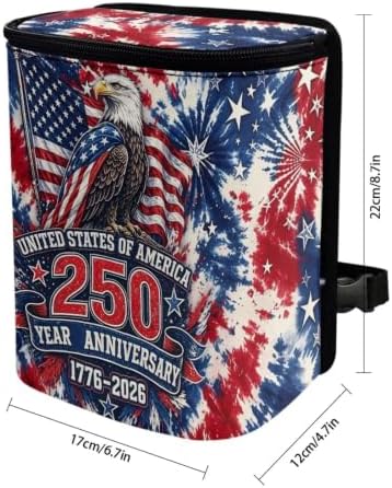 American 250th Anniversary Trash Bag with Lid Storage Bag Proof Organizer with Adjustable Straps for Men and Women Universal for SUVs, Trucks