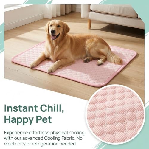 Pet Cooling Mat for Dogs and Cats, Ice Silk Self Cooling Pad for Summer, Washable Breathable Blanket for Travel Crate Car Seat, Portable Indoor Outdoor Bed for Large Medium Small Animals (M pink)