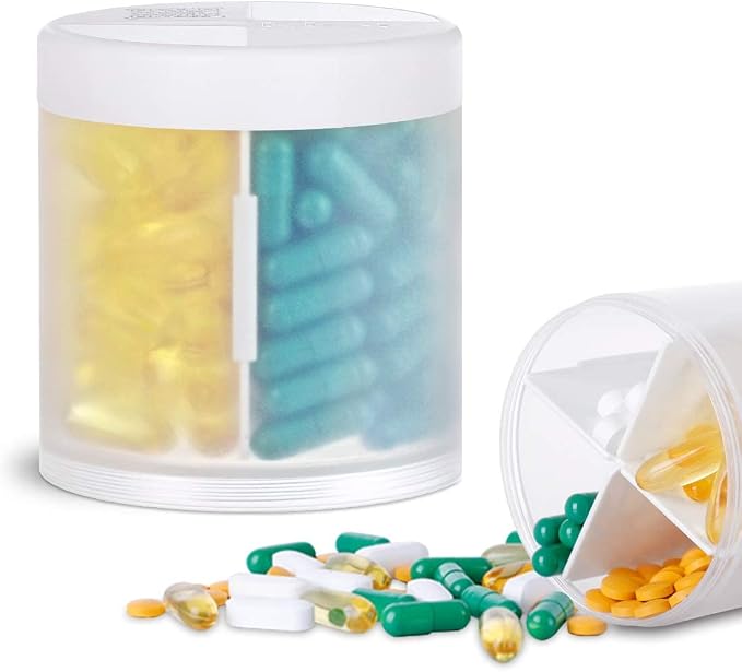 KIGI Extra Large Supplement Organizer with 4 Compartments Easy Open Pill Dispenser Monthly Medicine Vitamins Organizers Storage Pill Bottles,Transparent