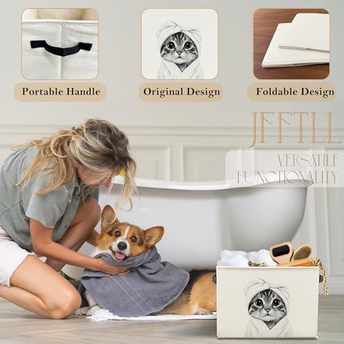 Funny Cat Bathroom Storage Bins Box, Cat Bathroom Decor, Cats Lover Gifts Storage Basket Laundry Hamper with Handle for Bath Room Clothes Vanity Undersink Home Organization