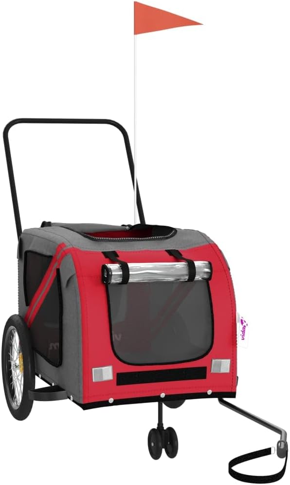 Pet Bike Trailer for Small Dogs, Foldable Bicycle Cargo Trailer with Sturdy Iron Frame, Oxford Fabric and PVC Cover, Easy Entry Doors and Mesh Windows for Comfort and Airflow