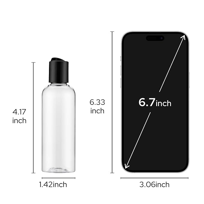 Travel Bottles for Toiletries, 3.4 oz Travel Size Containers, 5pcs, Clear | Squeezable empty plastic bottles, TSA approved, leak proof, with labels, for liquids & shampoo lotion, gym essentials