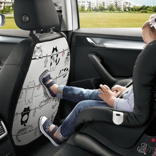 Car Seats Back Protector 2 PCS - Cute Cats | with 3 Storage Pockets, Shield Seats From Dirt, Mud Scratches, Fits Cars SUVs Trucks and Jeeps