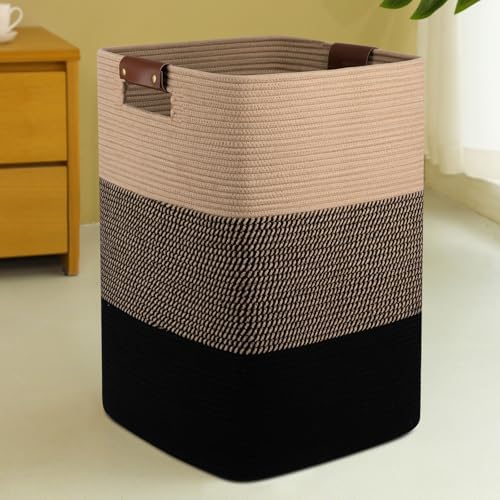 Laundry Hamper 96L Extra Large Laundry Basket, Woven Blanket Basket | Cotton Woven Storage Hamper with Handles for Living Room, Large Baskets for Pillows, Blankets, Clothes-Black & Yellow