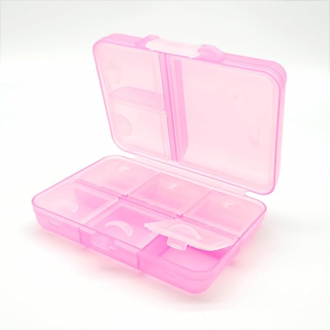 Airtight Pill Organizer Box, Large Size Daily Medicine Dispenser | Home Travel Essential Supplement Holder Pill Reminder, Portable Weekly Vitamin Fish Oil 9 Compartment Capsule Container, Pink