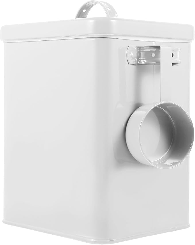 Amosfun Metal Food Storage Bucket with Lid 9.05X7.28X6.49 in Iron Canister for Laundry Powder Dog Treats Dry Food Pantry Cabinet Storage Kitchen Countertop Organizer
