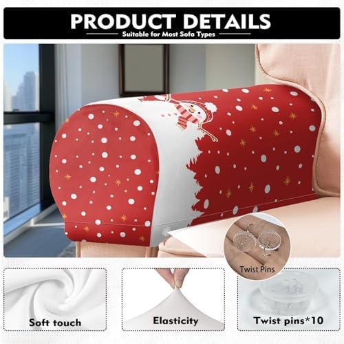 Couch Arm Covers Christmas Santa Armrest Covers for Sofa Washable Armchair Slipcovers for Recliner Red Furniture Protector for Home Daily Christmas Decoration