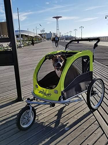 Booyah Large Pet Bike Trailer Dog Stroller & Jogger with Shocks Non Tipping. Green/Yellow