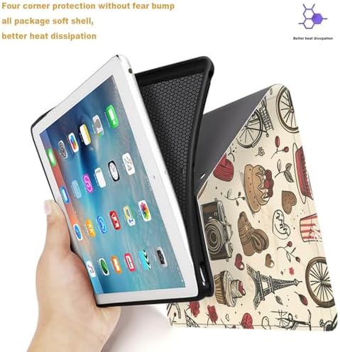 Tablet Case for iPad 5th Generation 2024 iPad Pro 11 inch (M4),Shockproof Protective Cover with Stand,Auto Wake/Sleep,Paris Eiffel Tower Bicycle Camera